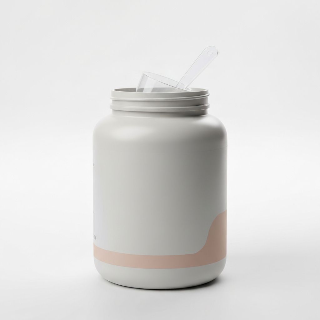 Premium Proteinpulver in Behälter mit Messlöffel